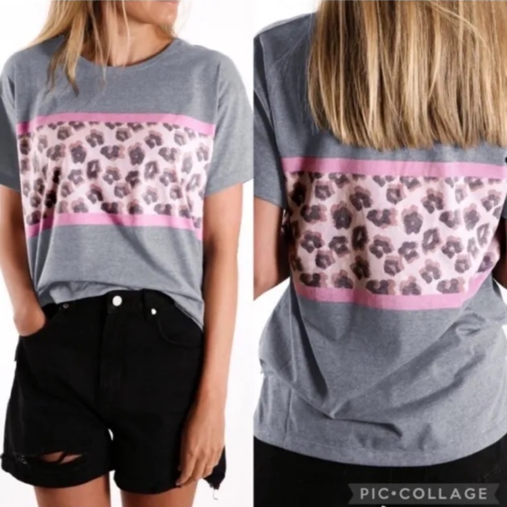 LEOPARD Striped Colorblock T-shirt NEW
